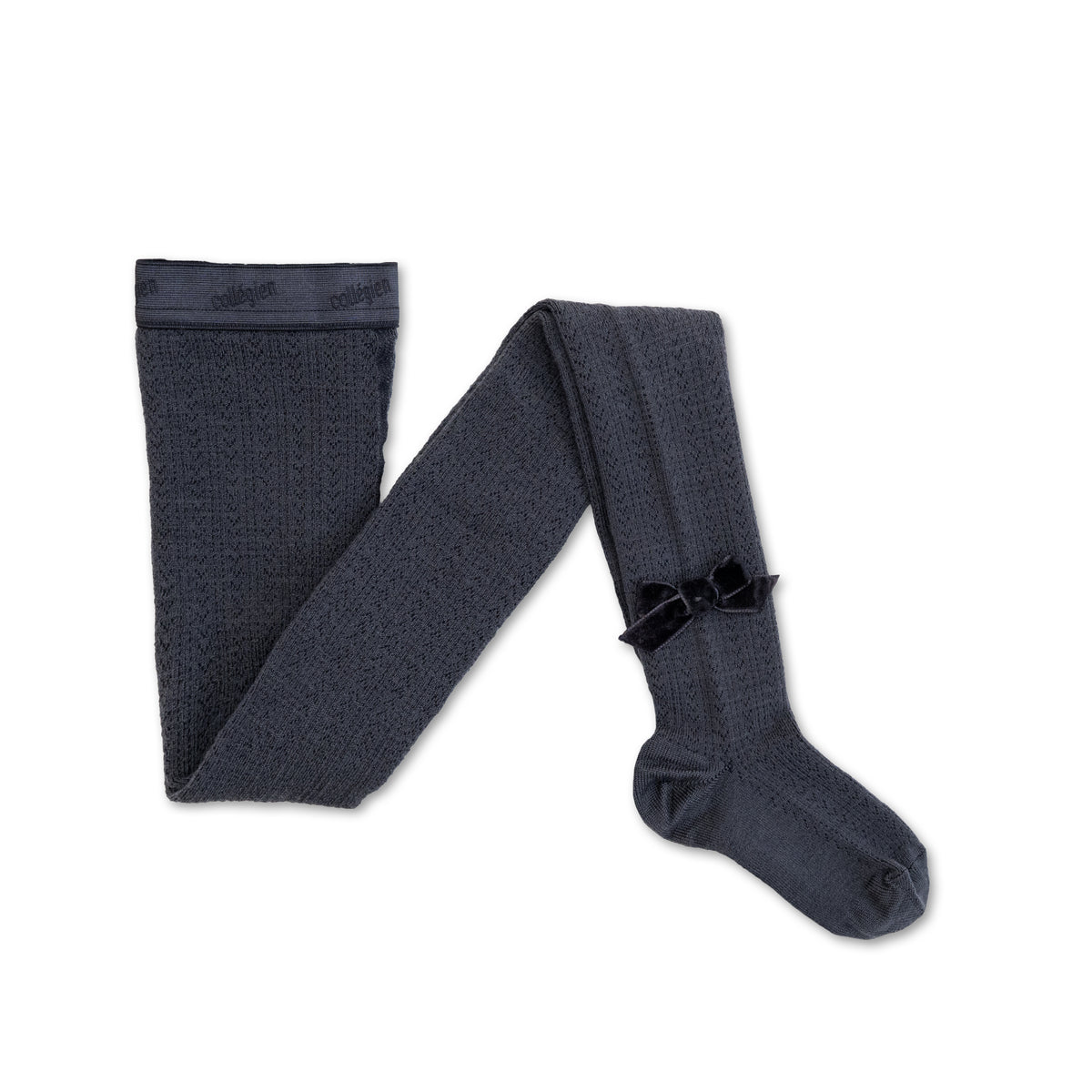 Quitterie - Pointelle Merino Wool Tights with Velvet Bow