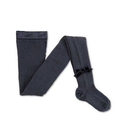 Quitterie - Pointelle Merino Wool Tights with Velvet Bow