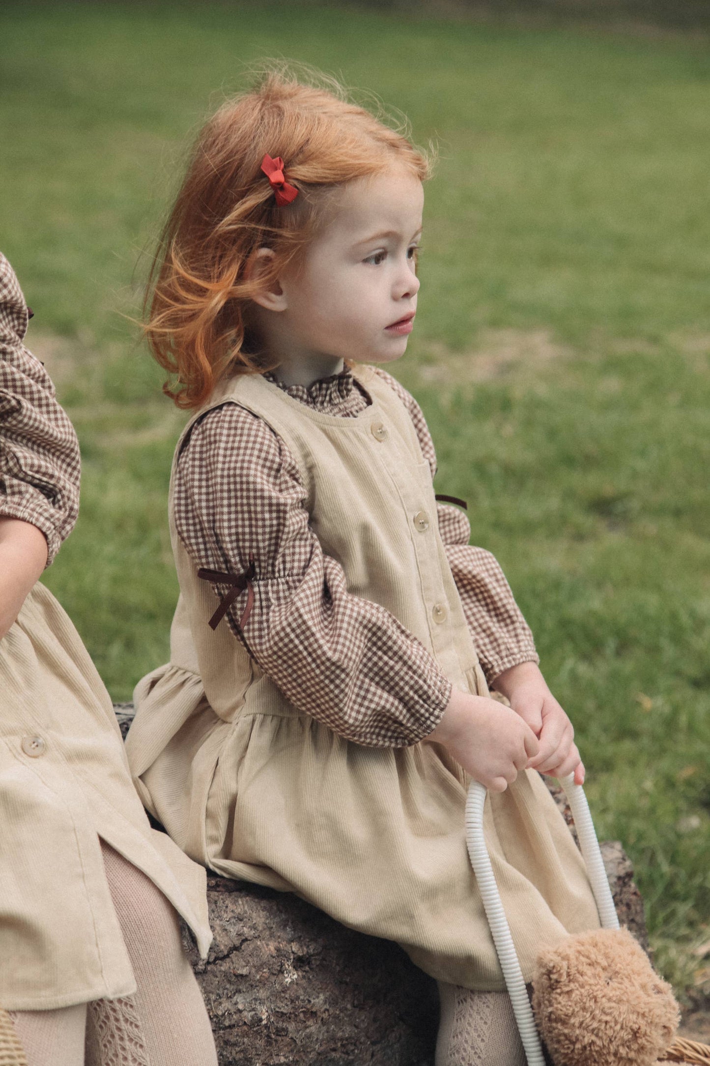 Beige/Cord Frill Pocket Peplum Dress: 4-5y