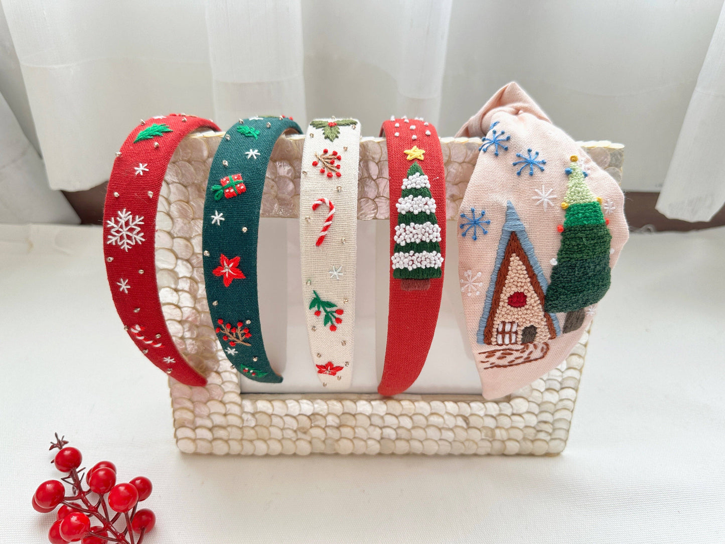 Christmas Embroidered Headband & Turban ✅: 3. White