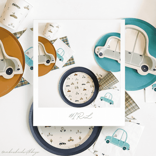 Car Patterned Birthday Dessert Plates – 7" Beige Plates (12pcs)