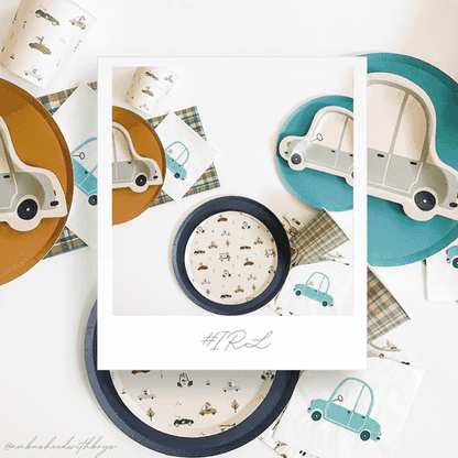 Car Patterned Birthday Dessert Plates – 7" Beige Plates (12pcs)