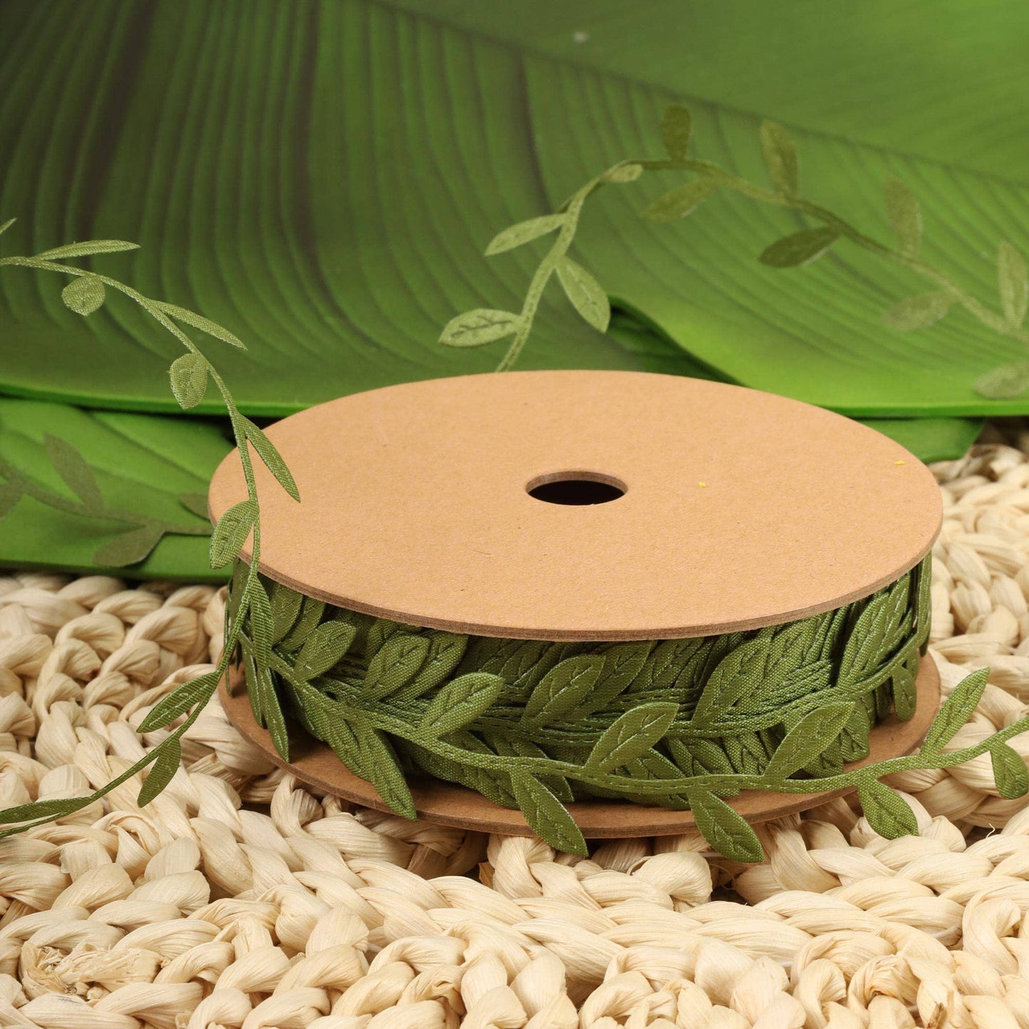 1" Ultra Sonic Trim | Vine w/ Leaves Green | 10 Yard Roll