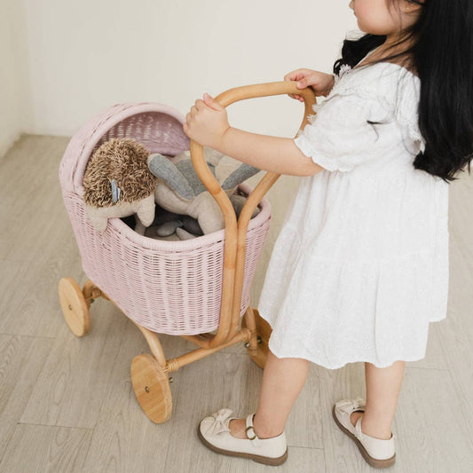 Handcrafted - Colette Doll Stroller (Pink) - Rattan Wicker