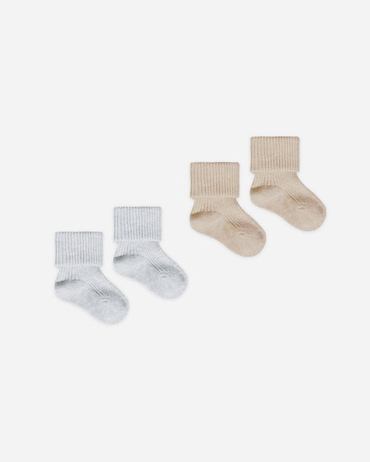 Melange Socks (Set of 2) - Taupe, Blue
