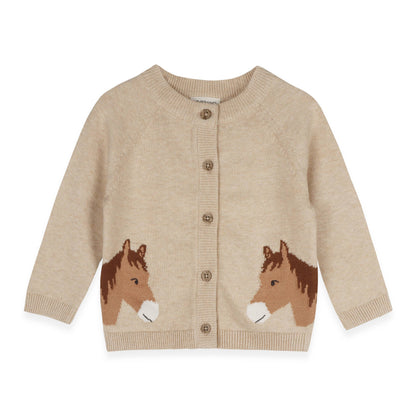 Horse Jacquard Sweater Knit Baby Cardigan (Organic Cotton): Oatmeal Heather