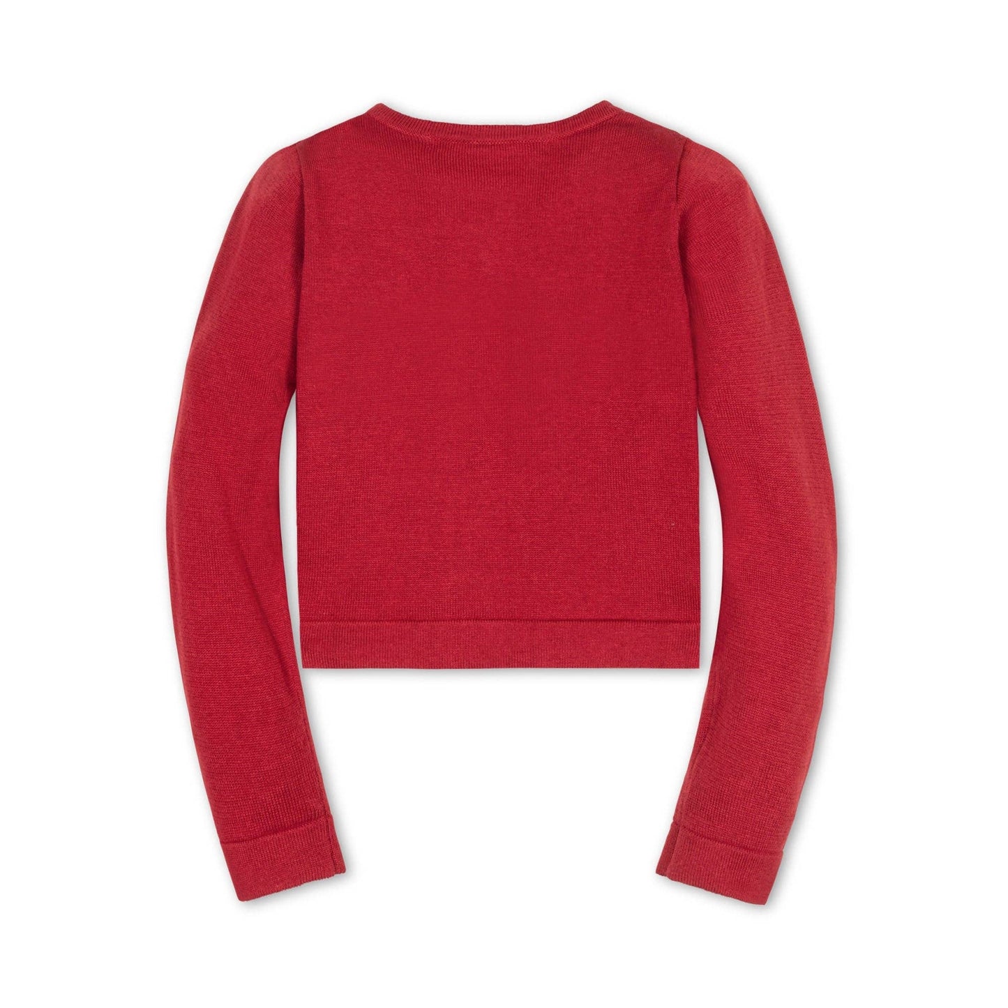 Organic Bow Intarsia Cardigan: Red with Black Bow / S