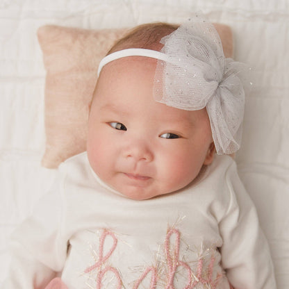White/Silver Glinda Bow Nylon Headband