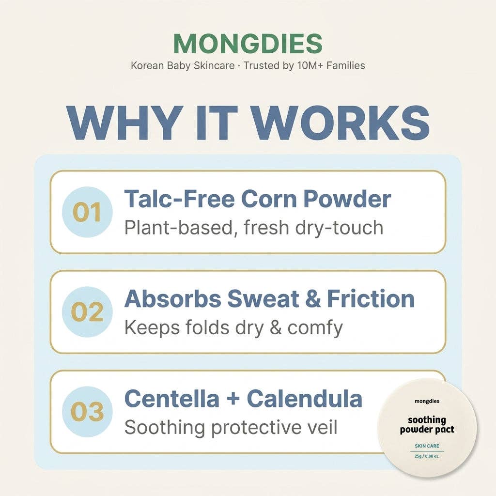 Mongdies Soothing Powder Pact 25g | Talc-Free Cooling Powder for Baby | EWG Green