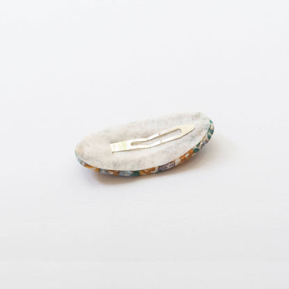 Oval Embroidered Floral Snap Hair Clips | Mustard