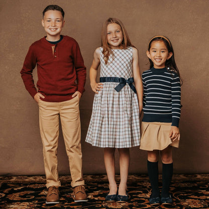 Organic Stretch Poplin Sash Dress: Homeroom Check