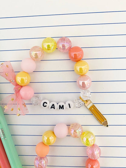 Back to School Pencil Kids Beaded Charm Bracelet
