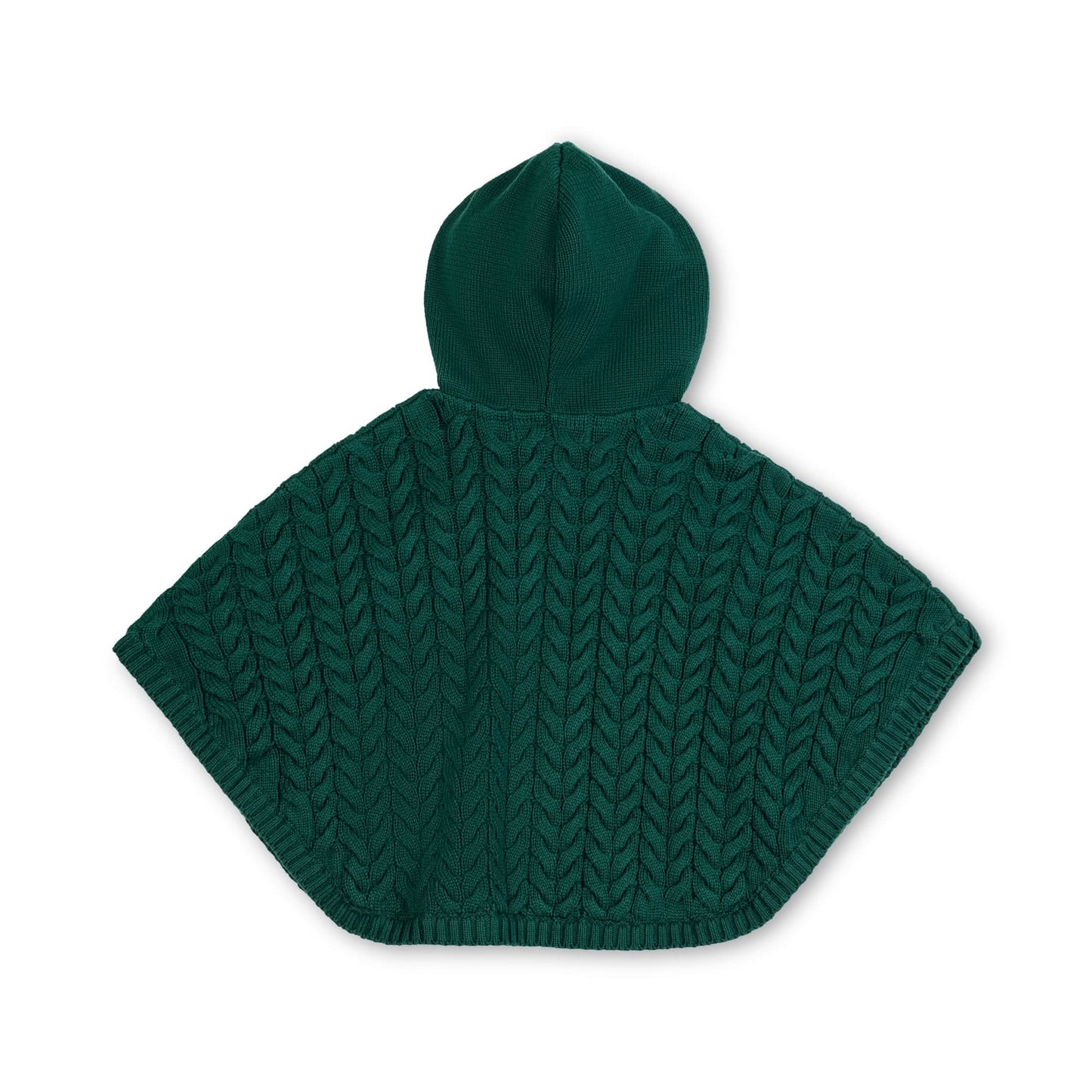 Sweater Cape with Faux Fur Hood: Deep Green Cable / XX-Small