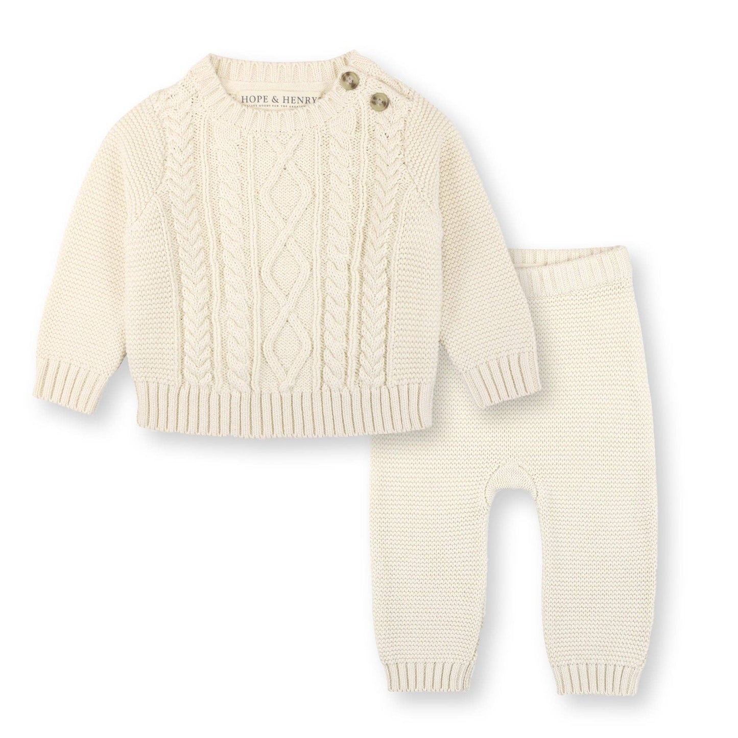 Cable Sweater and Legging Set: Ivory Cable Set / 0-3 Months