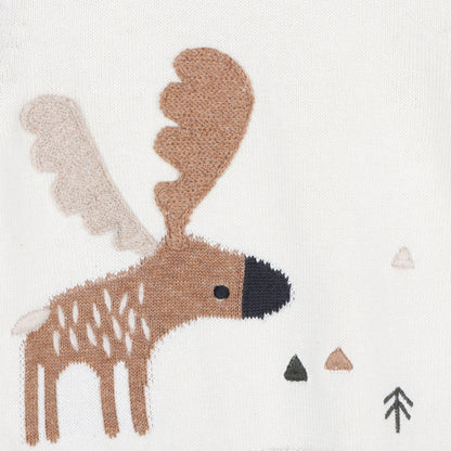 Moose Jacquard Knit Baby Pullover Sweater (Organic Cotton): Natural