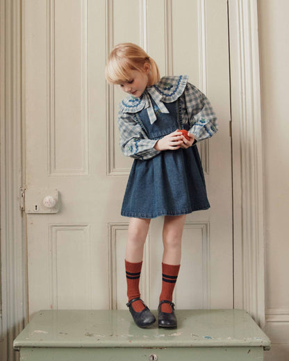 Blouse - Blue Check Big Collar