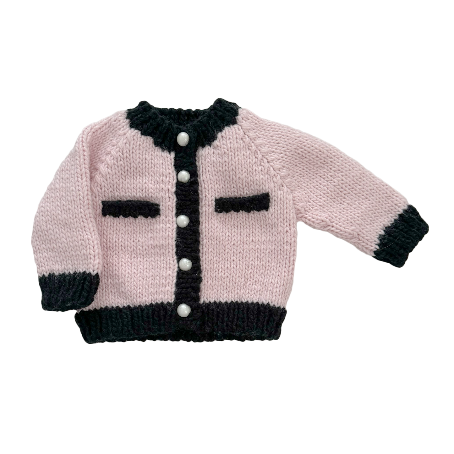 Coco Cardigan, Baby Pink/Black | Kids Pearl Sweater: M; 2-3Y