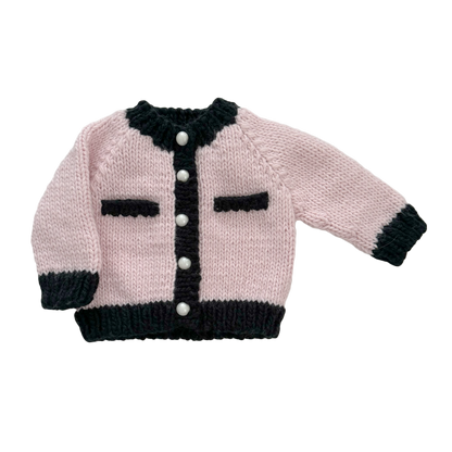 Coco Cardigan, Baby Pink/Black | Kids Pearl Sweater: M; 2-3Y