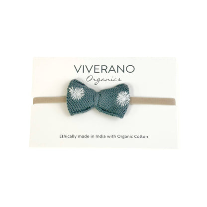 Embroidered Knit Bow Baby Headband (Organic Cotton): Apple Spice