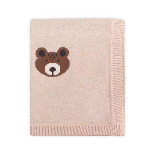 Brown Bear - Organic Cotton Jacquard Knit Baby Blanket: Oatmeal Heather / One Size