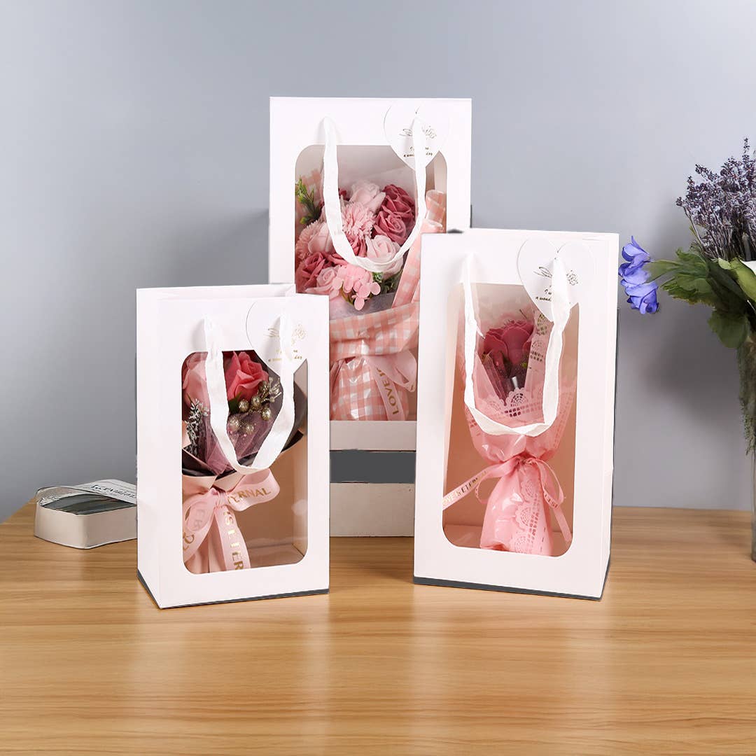 Vertical All White Transparent Window Paper Gift Bag: Medium