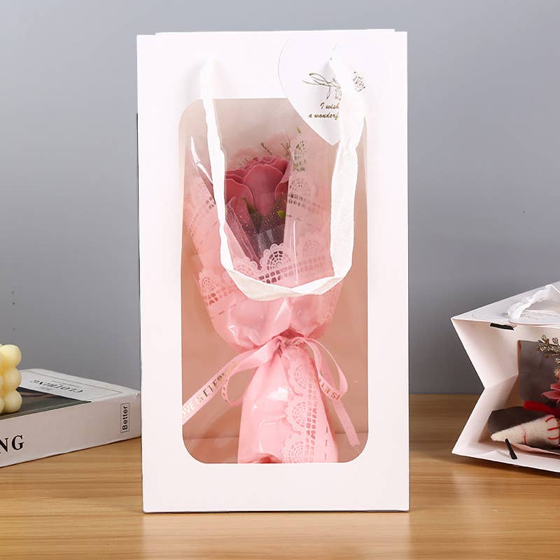 Vertical All White Transparent Window Paper Gift Bag: Medium