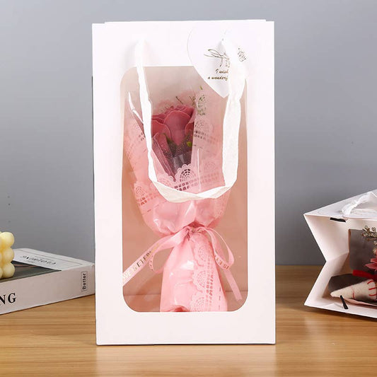 Vertical All White Transparent Window Paper Gift Bag: Medium