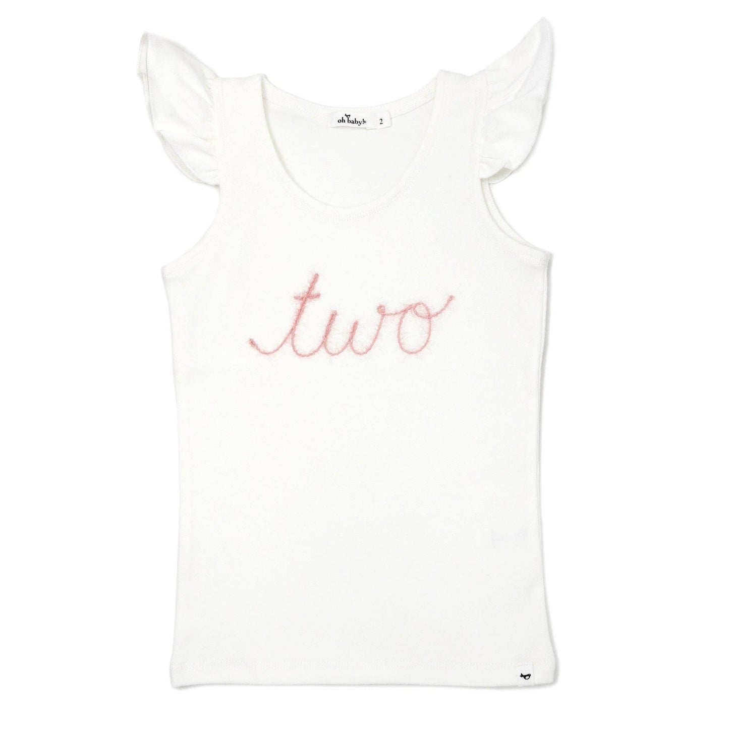 "Two" Pink Sparkle Embr Cotton Baby Rib FS Tank: Cream / 2