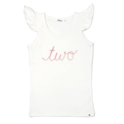 "Two" Pink Sparkle Embr Cotton Baby Rib FS Tank: Cream / 2