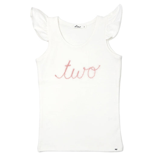 "Two" Pink Sparkle Embr Cotton Baby Rib FS Tank: Cream / 2