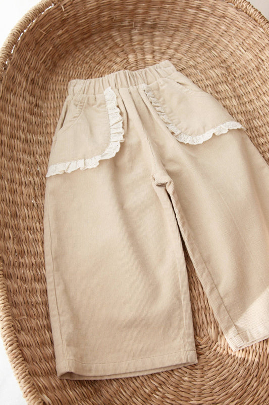 Beige/Cord Frill Pocket Wide Leg Trousers: 2-3y