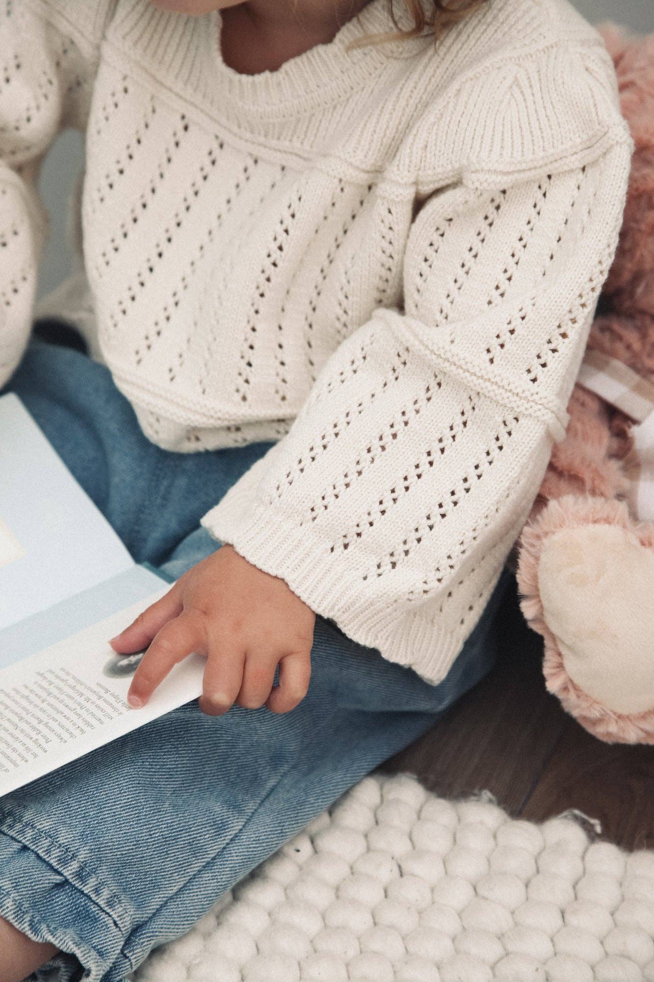 Cream Cotton Flare Sleeve Knit Jumper: 12-18m