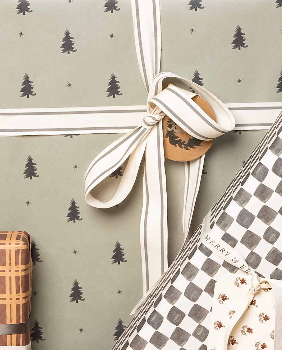 'Sage Stripe' Cotton Ribbon