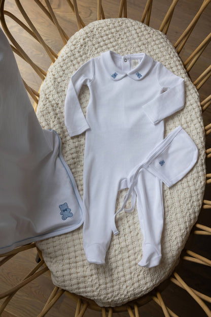 Peter Pan Bear Collar 3 PC Footie Set: Winter White / 3 Months