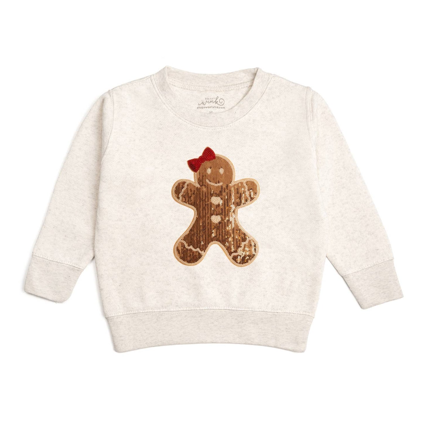 Gingerbread Sequin Patch Christmas Sweatshirt Girls Clothes: 4T