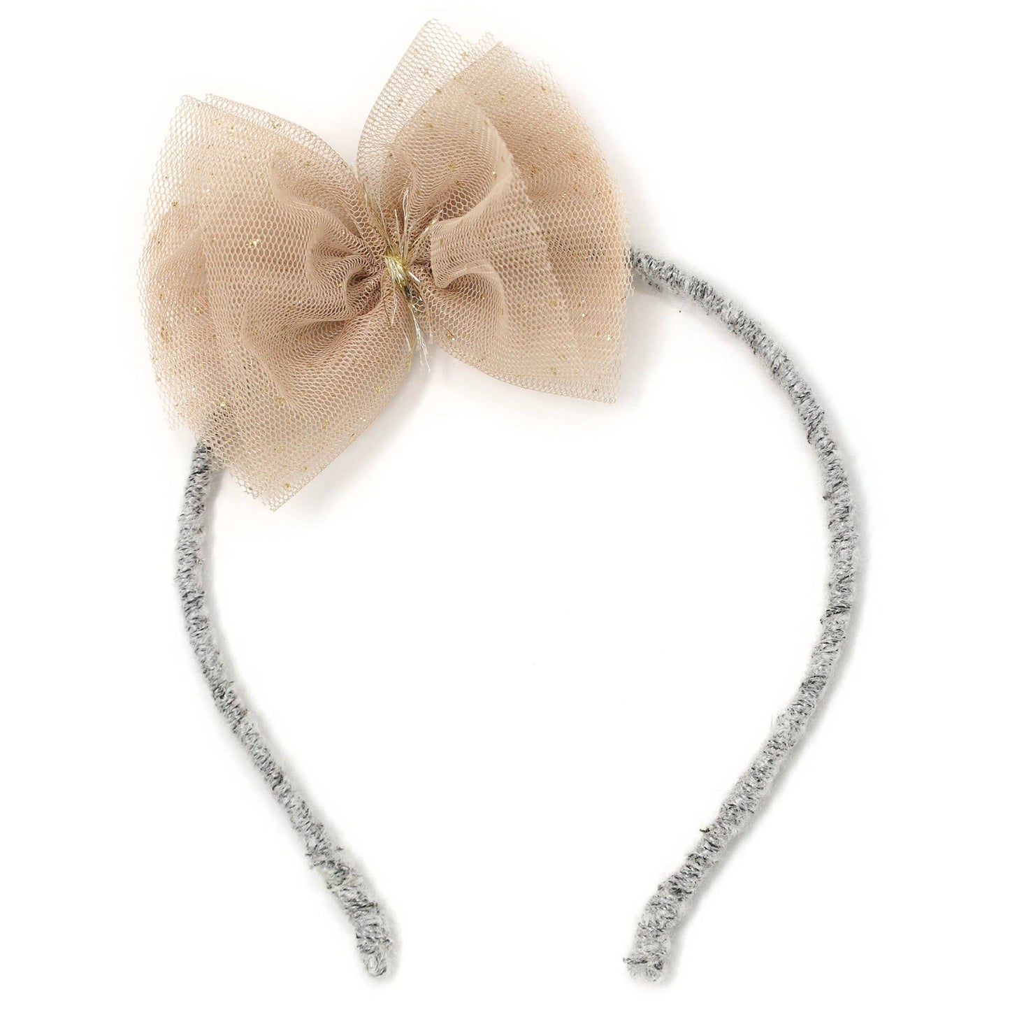 Champagne/Gold Glinda Bow Yarn Headband: Heather Gray / One size
