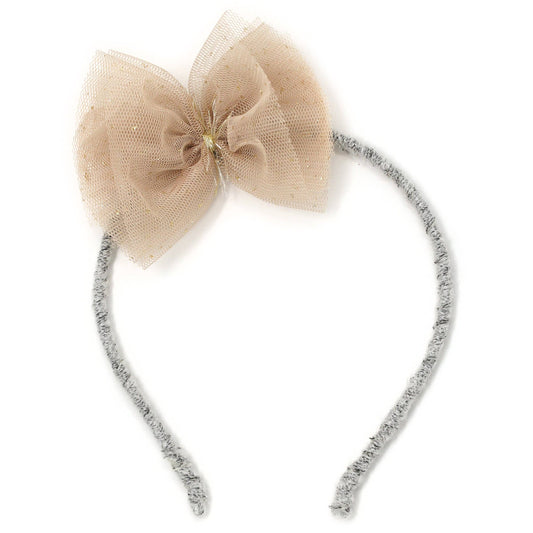 Champagne/Gold Glinda Bow Yarn Headband: Heather Gray / One size