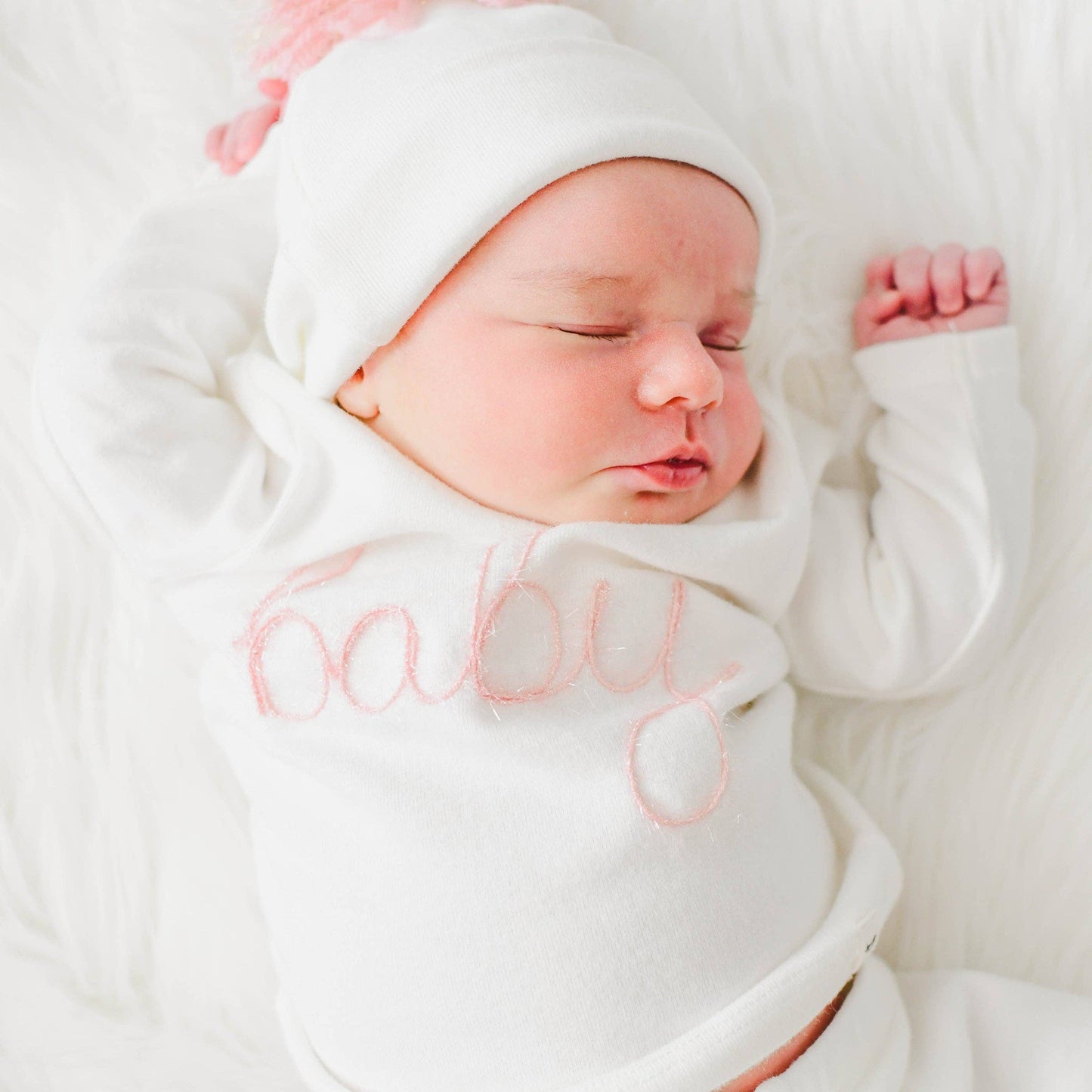 "baby" Pink Sparkle Embroidered 2PC Set