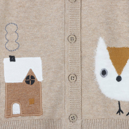 Owl Baby Button Cardigan Sweater (Organic Cotton): Oat Heather