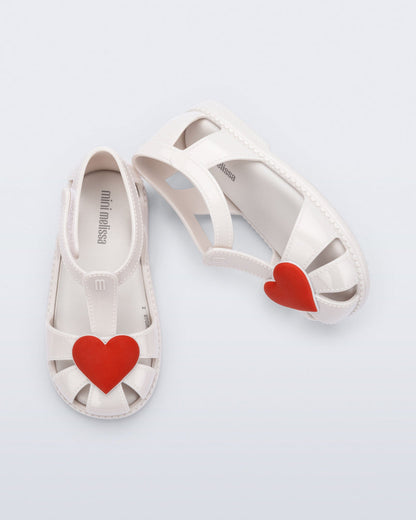 Mini Melissa Hip Heart Baby Ballerinas: White/Metalic