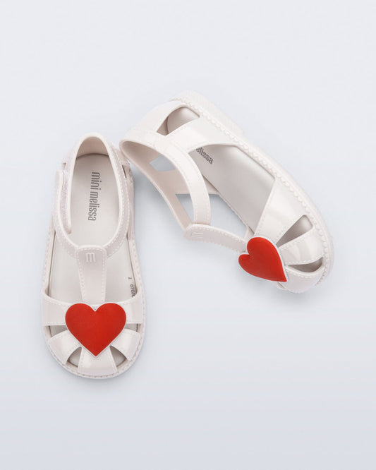 Mini Melissa Hip Heart Baby Ballerinas: White/Metalic
