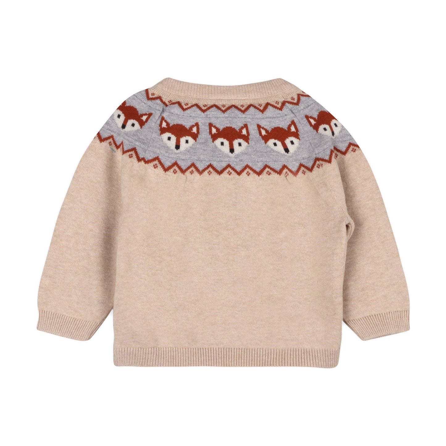 Fox Jacquard Fair Isle Sweater Knit Baby Pullover (Organic): Oatmeal Heather / 18-24M