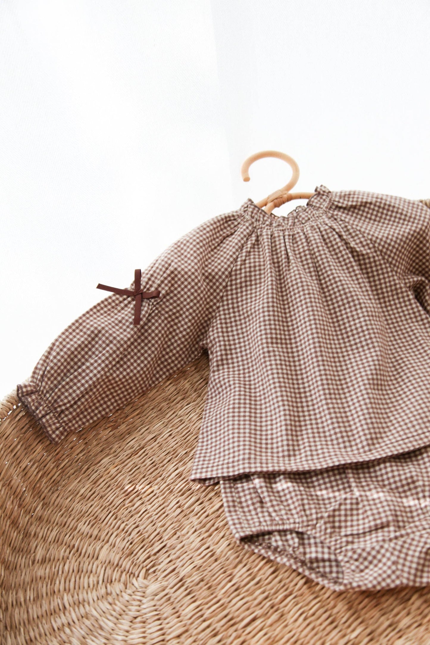 Brown/Gingham Bow Sleeve Blouse & Bloomer Set: 12-18m