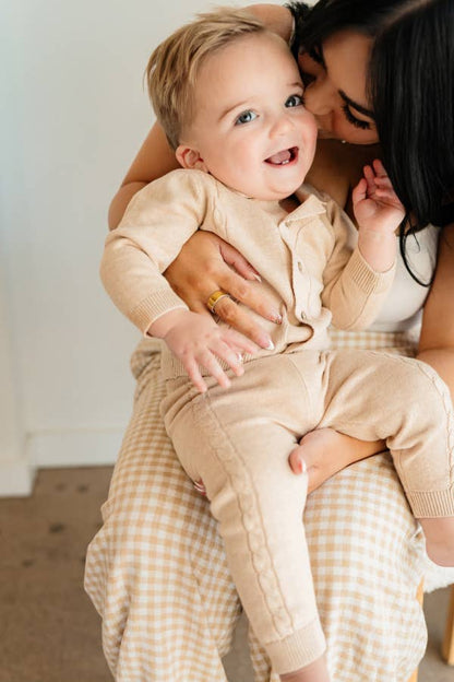 Resort Cable Knit Baby Sweater Cardigan & Pant Set: Oatmeal Heather