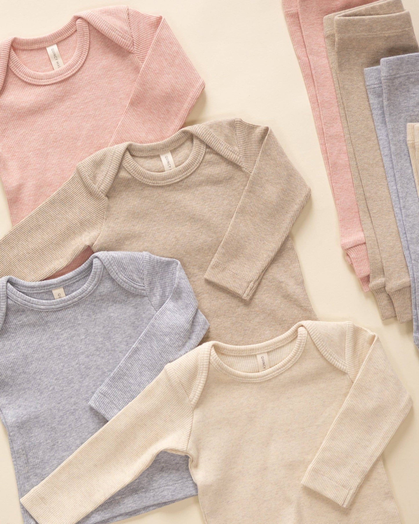 Quincy Mae Ribbed Tee And Legging Set - Taupe