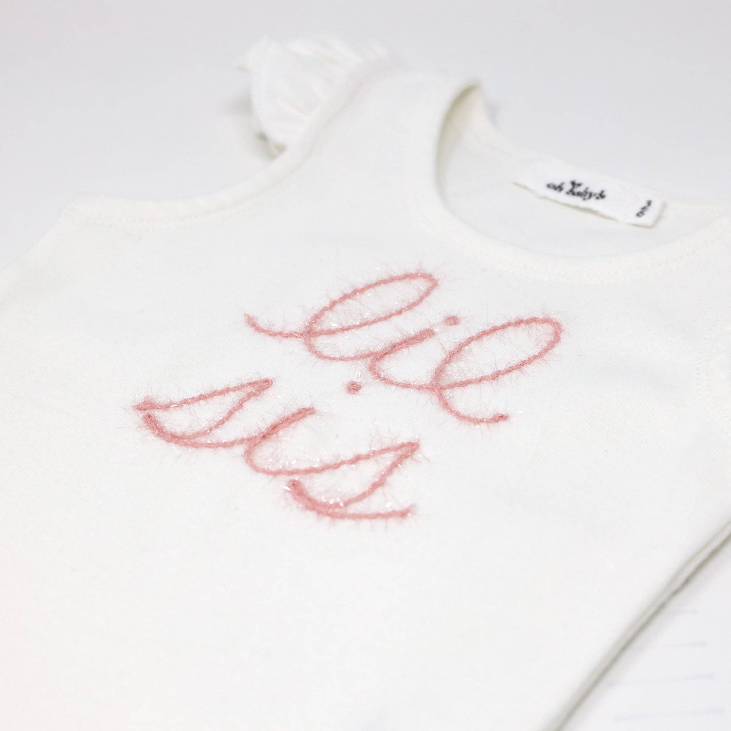 "lil sis" Pink Sparkle Emb Cotton Baby Rib FS Tank