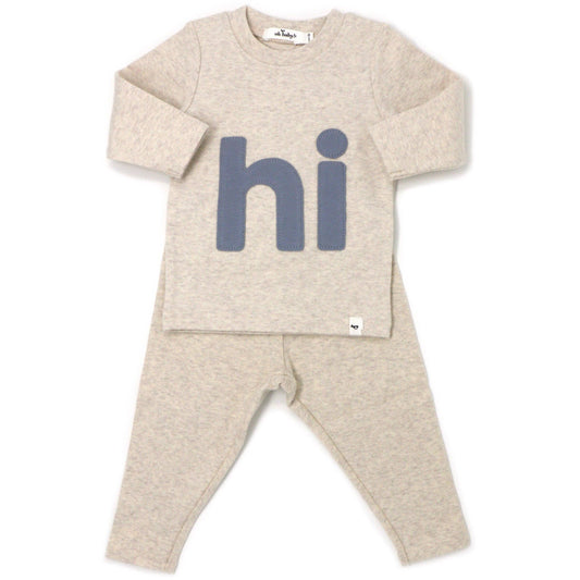 Fog "hi" Applique Two Piece Set - Sand