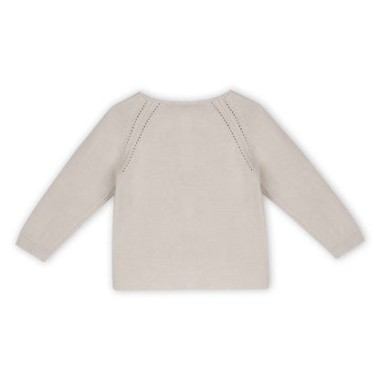 Floral Embroidered Pearl Knit Baby Cardigan Sweater -Organic: Stone / 18-24M
