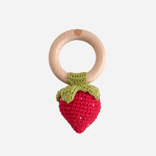 Teether Strawberry Red Cotton Crochet Rattle Baby Toy Summer: In Stock