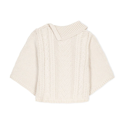 Organic Split Collar Sweater Cape: Ivory Center Cable / XX-Small（fit for 2-4）